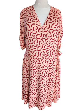 41 Hawthorn Elisse Ruched Sleeve Surplice Wrap Dress Pink Maroon XL NWT